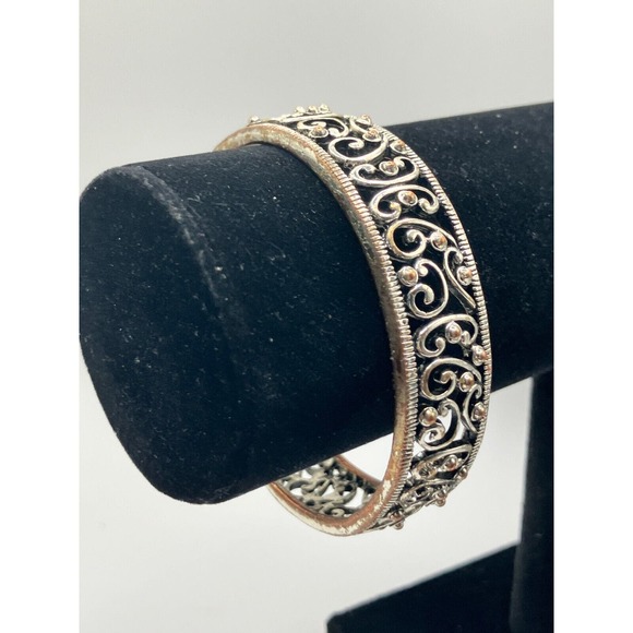Silver-Tone Open Filigree Paisley Design 2 7/8 Inch Around Bangle Bracelet! - Picture 7 of 10